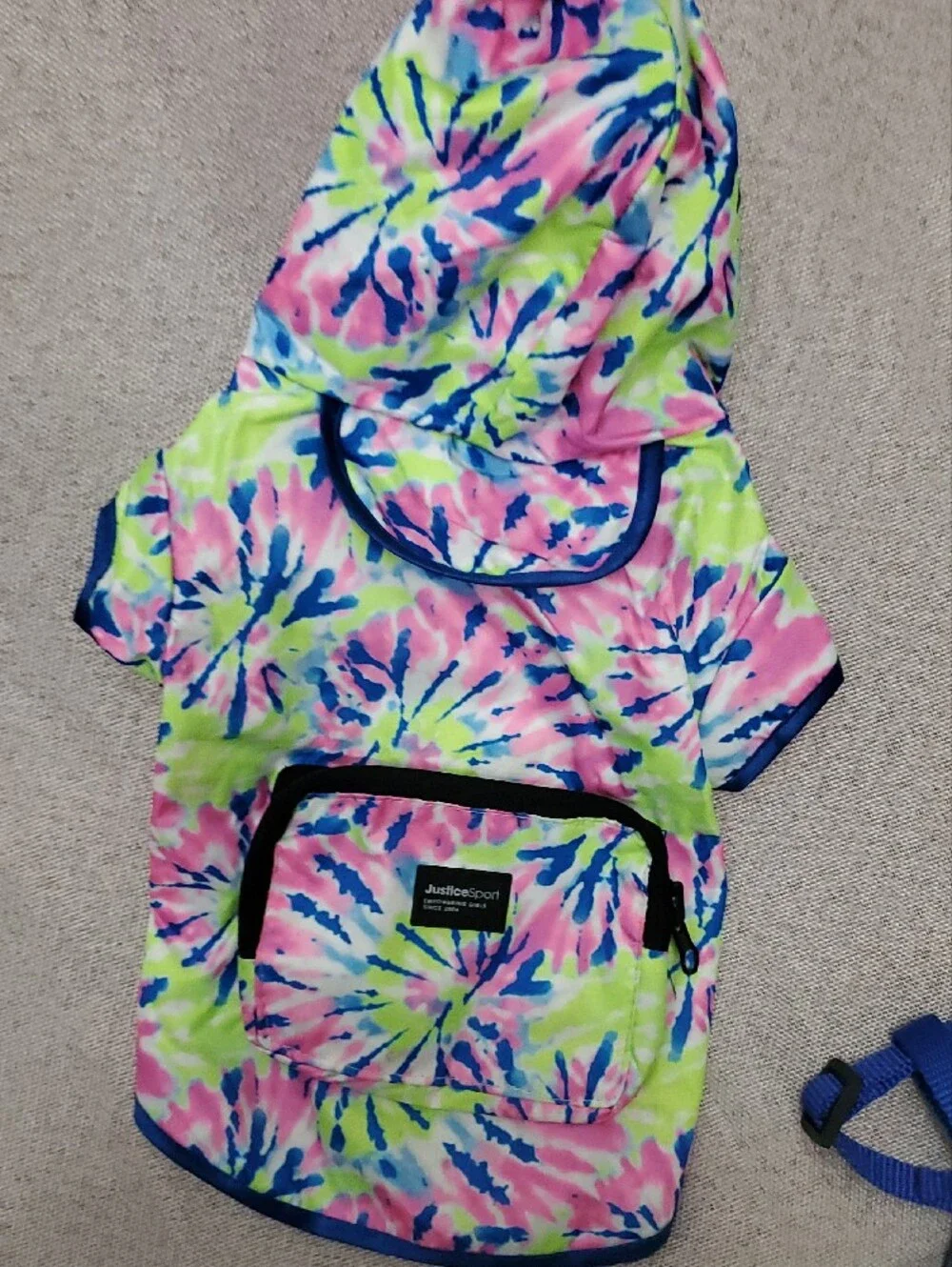 Justice Dog Tie-Dye Hooded Raincoat, Hat, And Harness - Pink Blue Green